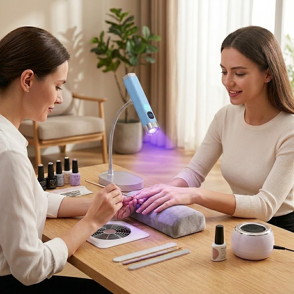 Lynsalene Mini UV Nail Lamp, Portable Flash Cure Light with Upgraded Magnetic Stand & Smart Sensor - Rechargeable Nail Dryer Fast Curing Gel Nails at Salon,Home & Travel (Blue)
