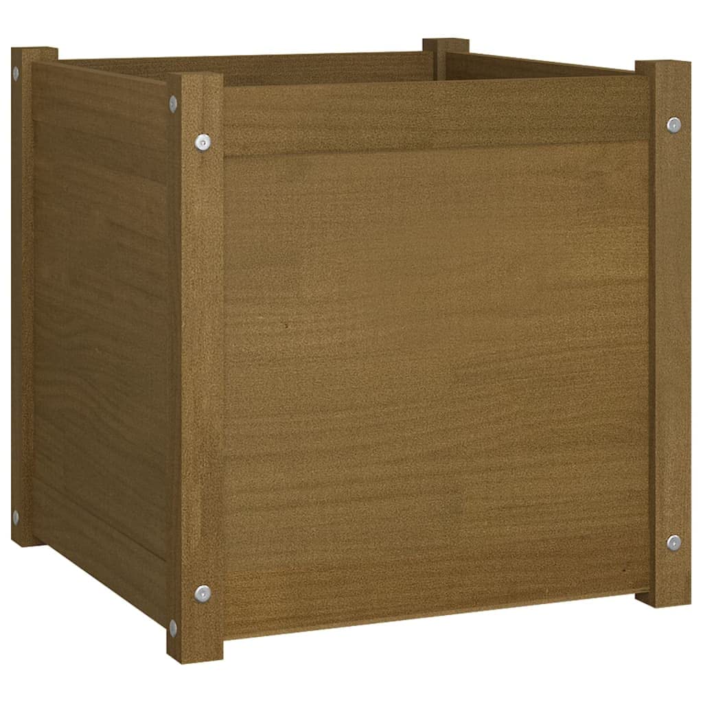 Coespram Square Honey Brown Wooden Planter Box 19.7 in Solid Pine Outdoor Planter for Patio Garden Terrace Flower Herb Display