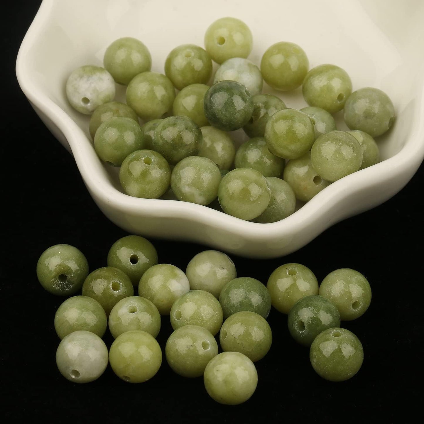 Yochus 45pcs Green China Jade Beads，8mm Natural Stone Round Loose Beads for Jewelry Making Earring Necklace DIY Crafts
