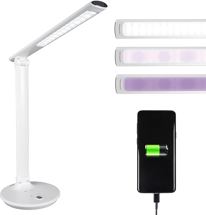 OttLite Desk Lamp with USB Charging & Good Housekeeping Sanitizing Light, LED Desk Lamp, Book & Reading Lights, Touch Activated, Flexible Neck, Stand & Desk Light for Home Office