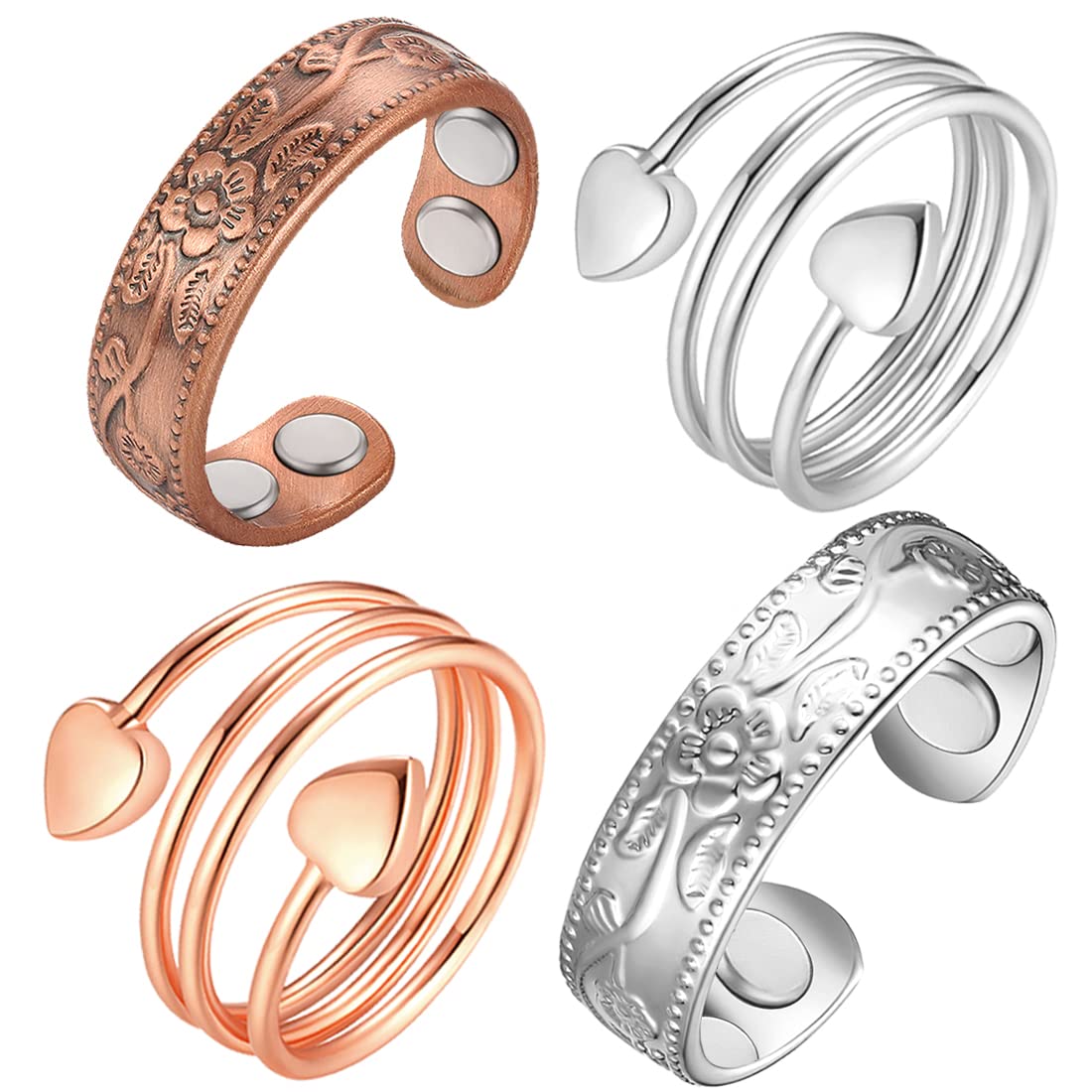 Cigmag 4PCS Copper Rings for Women, Magnetic Rings Strong Magnets Pure Copper, Adjustable