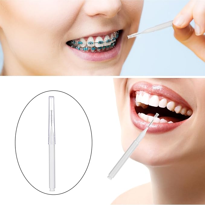 Patelai 50 Pieces Interdental Brush for Cleaner Braces Brush Toothpick Dental Tooth Flossing Head Oral Dental Hygiene Flosser Toothpick Cleaners Tooth Cleaning Tool(White)