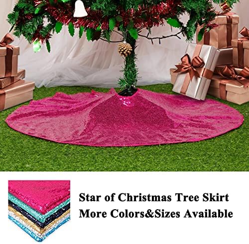 AMZLOKAE Pink Sequin Tree Skirt 36 Inch - Hot Pink Christmas and Halloween Tree Skirt, Glitter Xmas Tree Cover, Holiday Decorations, Sparkle