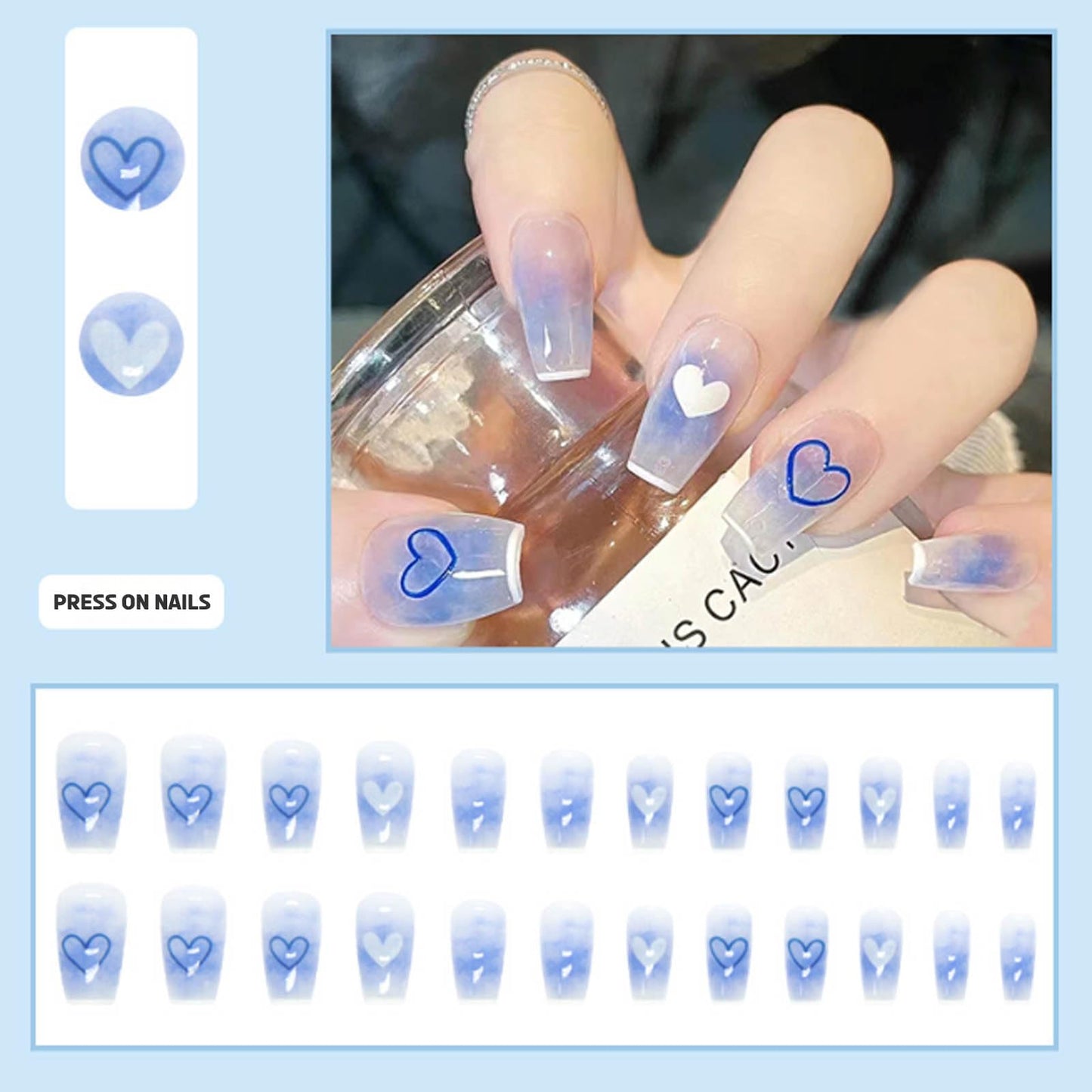 Hkanlre Heart Press on Nails Purple Fake Nails Tips Full Cover Gradient False Coffin Medium Nails for Women and Girls 24PCS