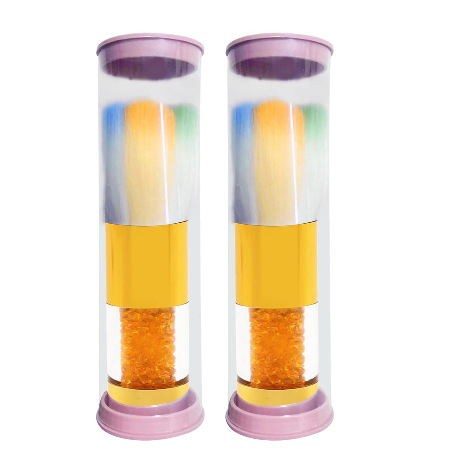 2Pcs Rainbow Nail Dust Brush, Colorful Nail Dusting Brushes, Nails Cleaning Brush with Rhinestone Handle, Professional Manicure Duster Remover Brush for Nail Glitter, Powder & Salon DIY Manicure-Gold