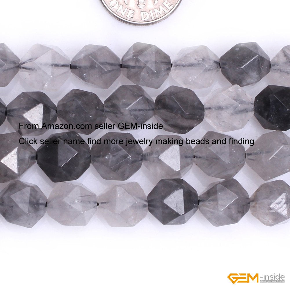 GEM-Inside Grey Cloudy Quartz Gemstone Loose Beads Natural 10mm Faceted Cambay Stone Power for Jewelry Making 15"