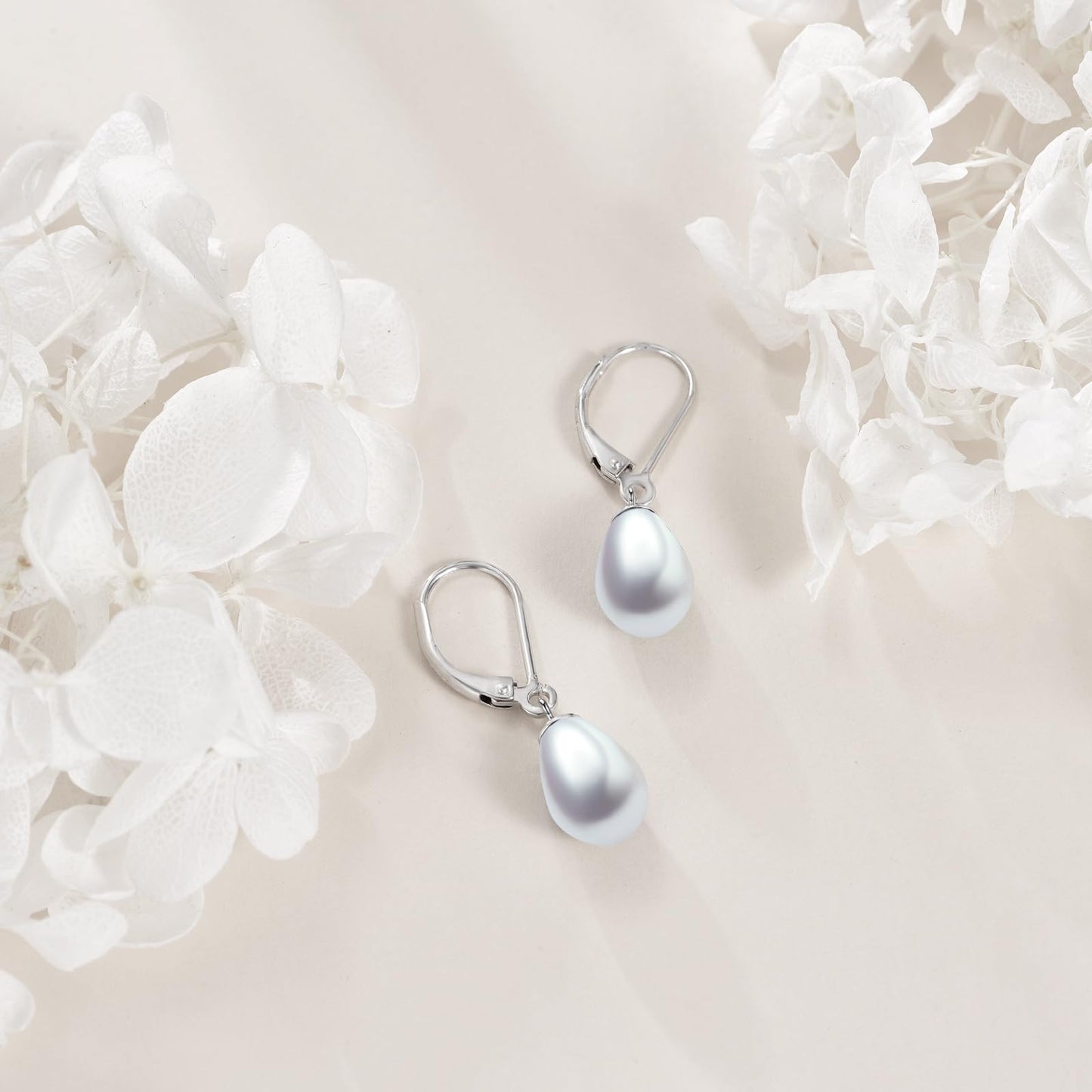 925 Sterling Silver Pearl Leverback Earrings Dangle Drop Jewelry Gifts for Women (Teardrop White Pearl)