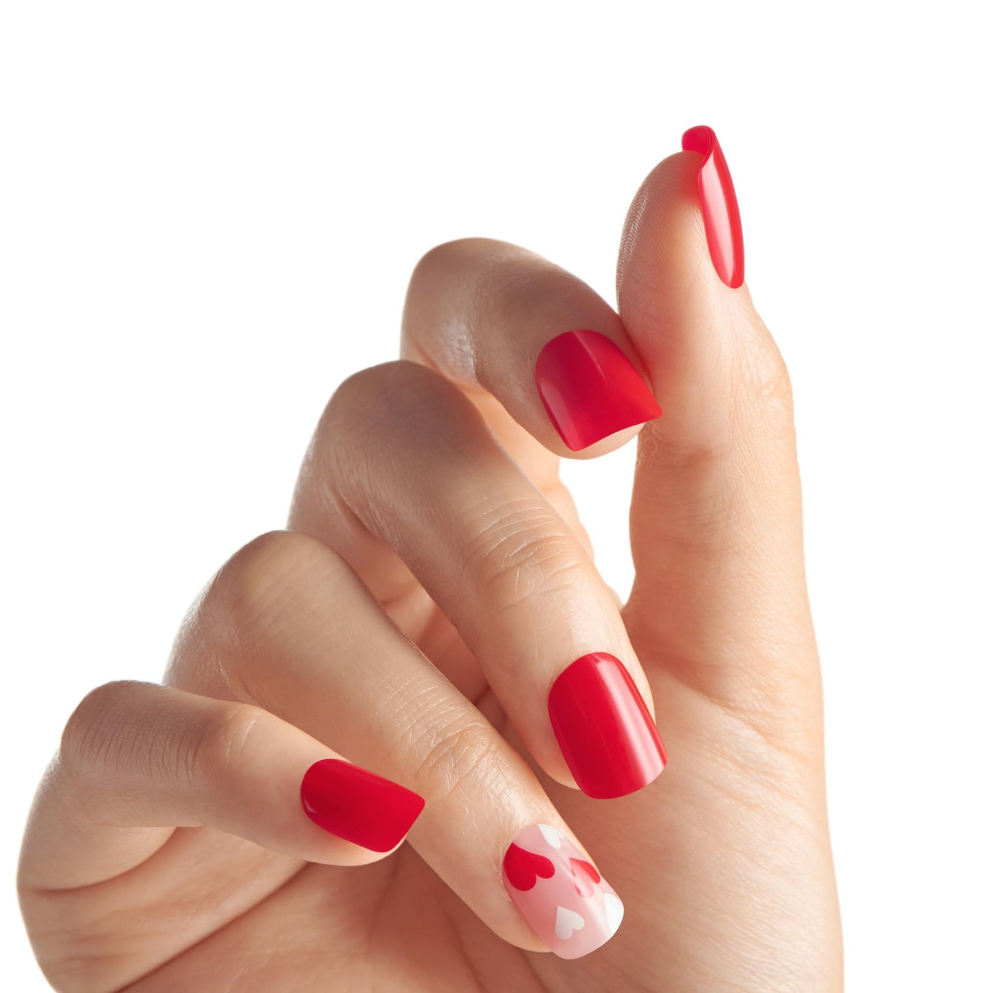 KISS imPRESS Valentine’s Day Press On Nails, ‘Full Heart’, Red, Short Squoval, No Glue Needed, Up to 10-Day Superior Hold, Includes 30 Fake Nails, Prep Pad, Mini Nail File & Manicure Stick