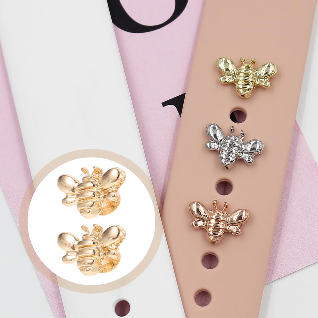 Angoily Watchband Bee Charm Set 6Pcs Watch Strap Decorative Nails Bee Shaped Charms for Watch Band Accessories Women Girls