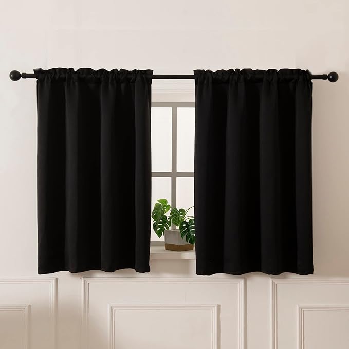 Pickluc Cafe Kitchen Curtains 36 Inches Long 2 Panels, Blackout Tier Curtains with Rod Pocket, Short Black Out Curtain for Small Window, 42" Wide and 36" Length, Set of Two, Black