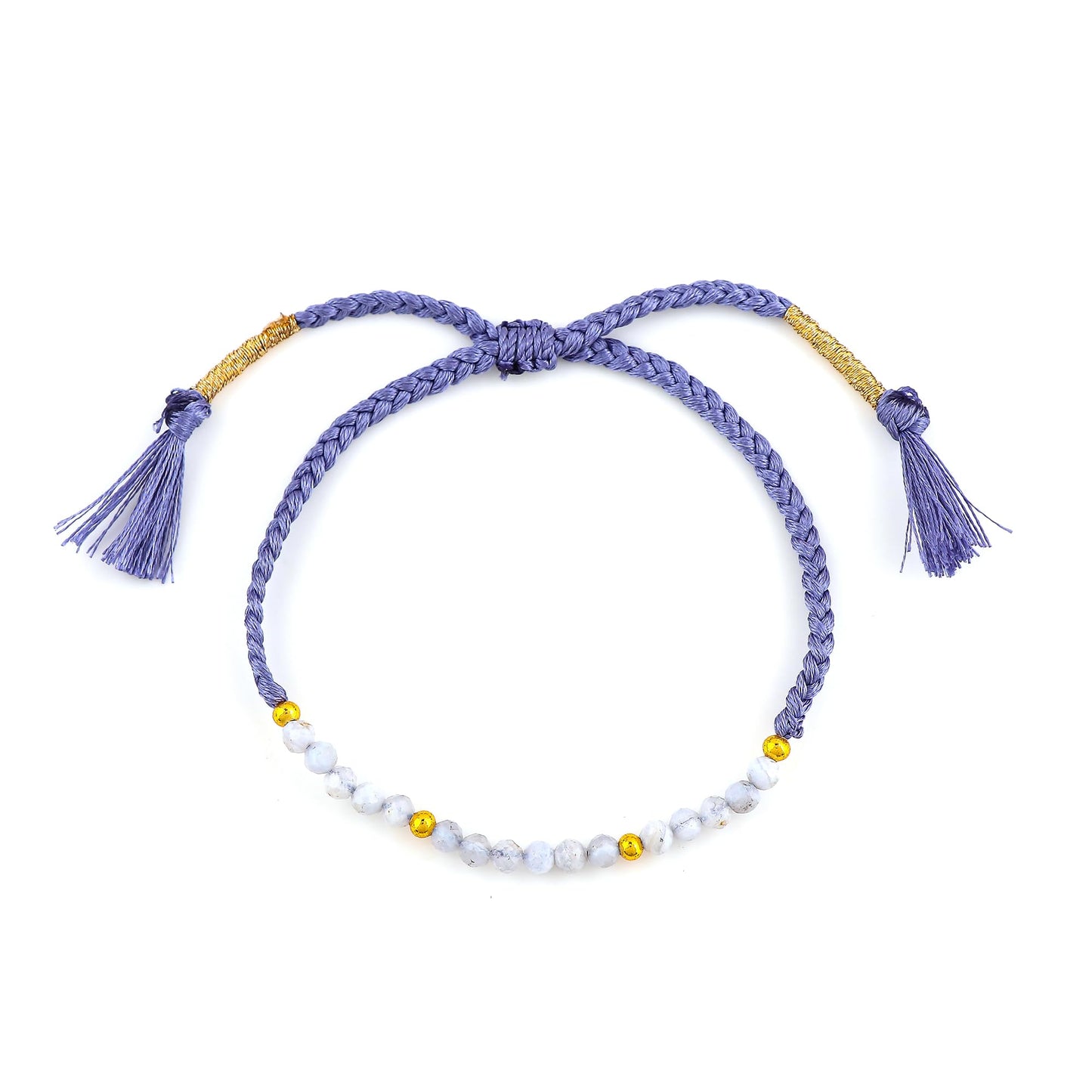 GEMSYMPHONY Blue Lace Agate Gemstone Beads Braided Bracelet – 3.5mm Natural Stone Beads, Handmade Adjustable Braided Rope Bracelet, Healing Crystal Jewelry for Men & Women, Unisex Boho Gift