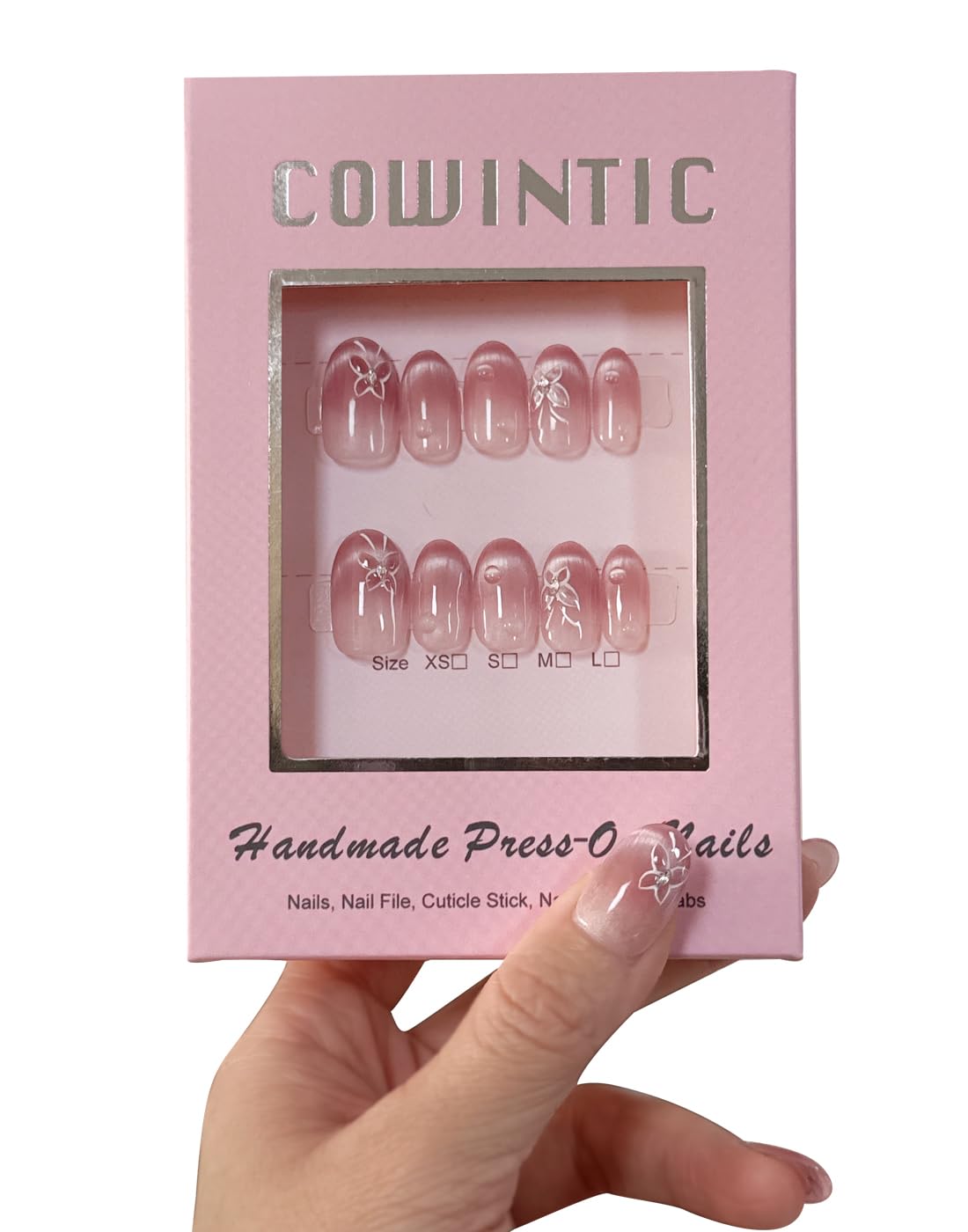 Handmade Press on Nails - Medium Pointed Almond Shape, Fake Nails Short Oval, Reusable Acrylic Stick on False Nails Kit for Women/K10-M