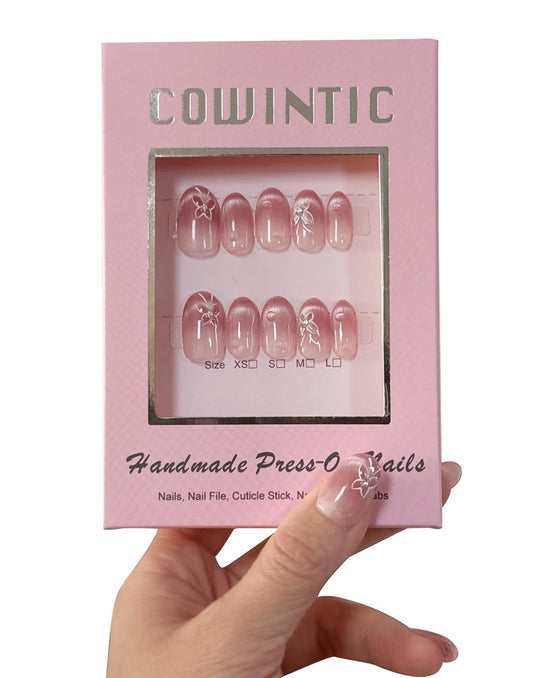 Handmade Press on Nails - Medium Pointed Almond Shape, Fake Nails Short Oval, Reusable Acrylic Stick on False Nails Kit for Women/K10-M