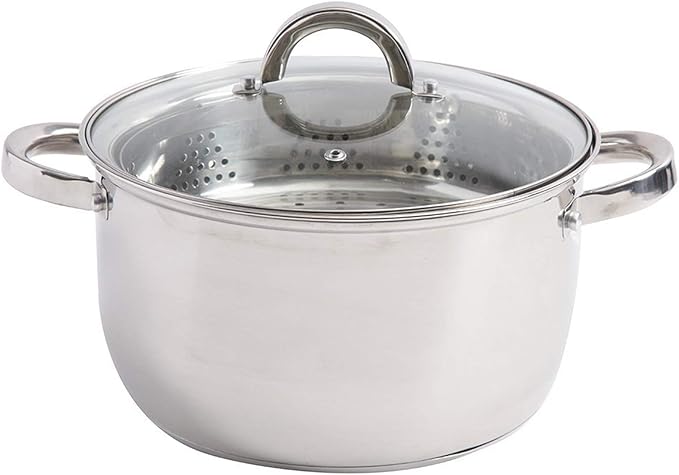 Oster Sangerfield 6-Quart Stainless Steel Dutch Oven Casserole with Steamer Basket – Durable Kitchen Cookware for Slow Cooking and Steaming