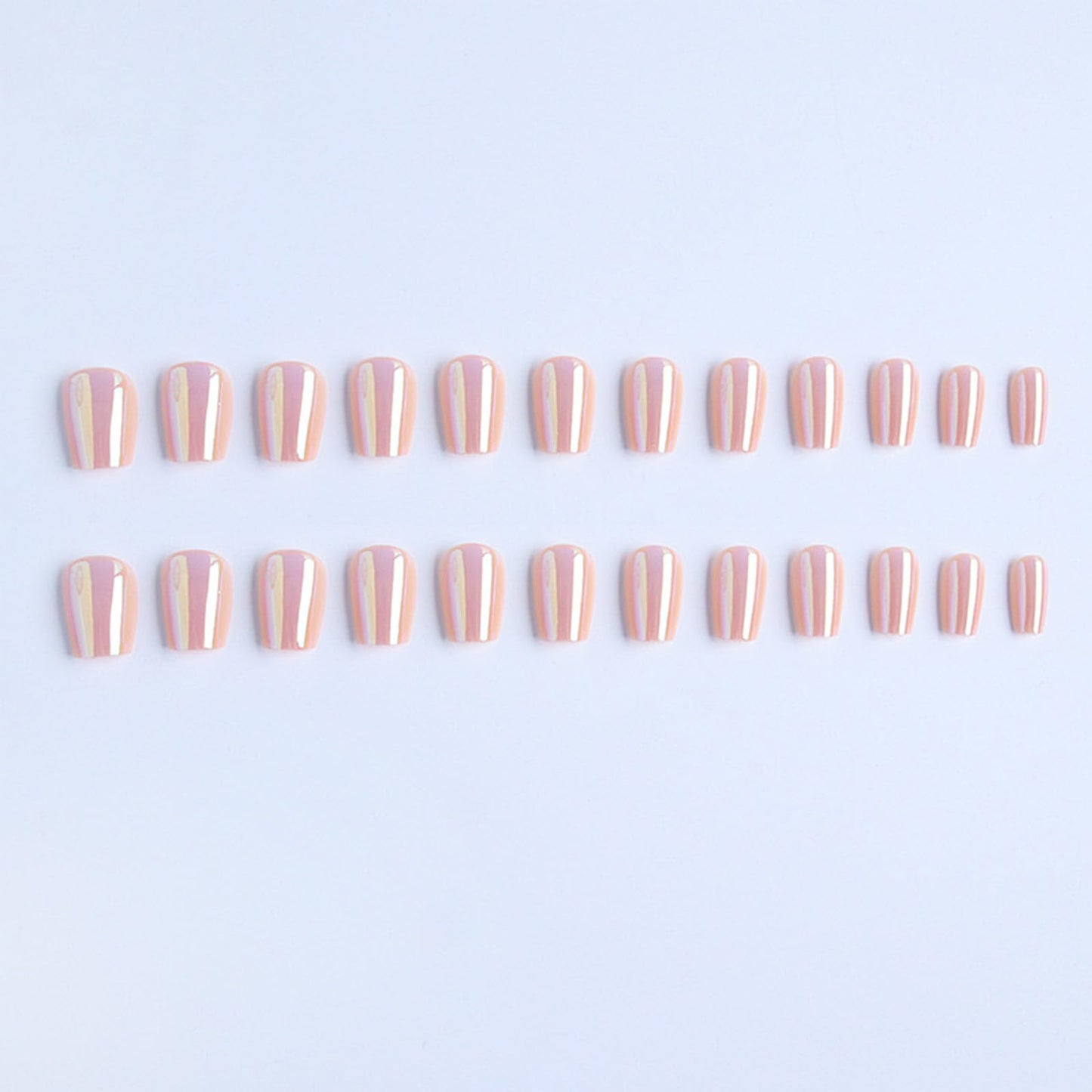Pink Chrome Press on Nails Short Square Fake Nails Glossy Aurora Glue on Nails Acrylic Shiny Electroplate False Nails Artificial Reusable Exquisite Nails Stick on Nails for Women Manicure 24Pcs