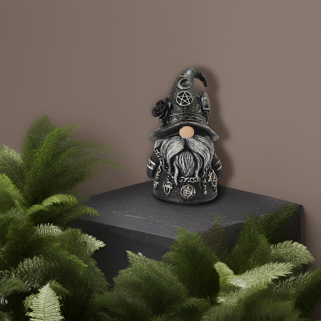 wsmart Gothic Garden Gnome Statue, Dark Academia Decor, Horror Collectible Figurines, Unique Halloween Decorations Cool Pagan Altar Witch Aesthetic Decoration Gift （Black Resin ）