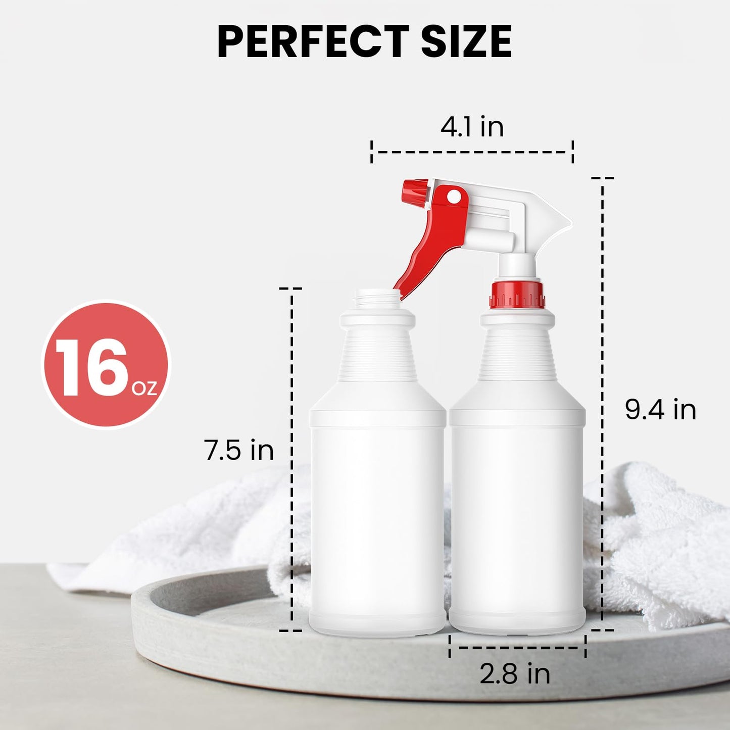 LiBa Spray Bottles (4 Pack,16 Oz), Refillable Empty Spray Bottles for Cleaning Solutions, Hair Spray, Watering Plants, Superior Flex Nozzles, Mist Sprayer, Bleach/Vinegar/Rubbing Alcohol Safe