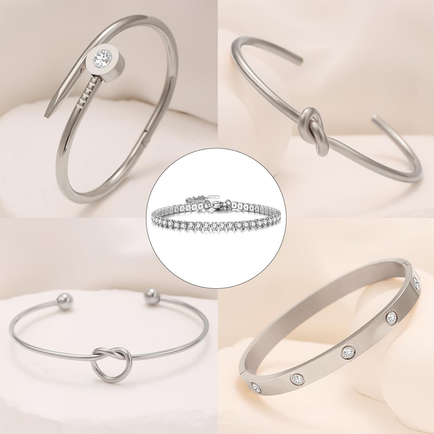 FAFUGA 18 K Silver Plated Love Bangle Bracelet Stack Cuff Jewelry for Women Jewelry Set for Women Gift with Box (style11)