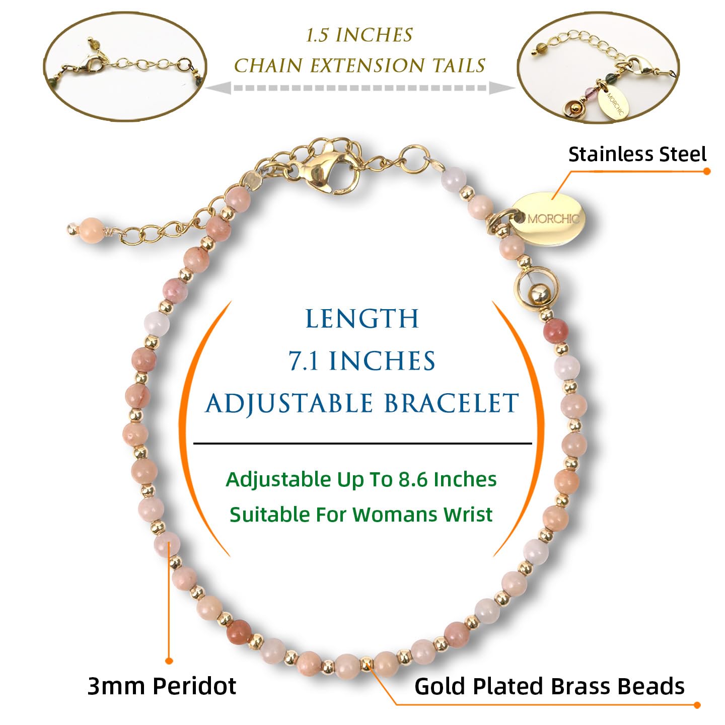 Morchic 3mm Pink Aventurine Natural Gemstone Beaded Bracelet for Women, Dainty Tiny Charm Jewelry, Adjustable 7.1-8.6", Ideal Birthday Holiday Gift
