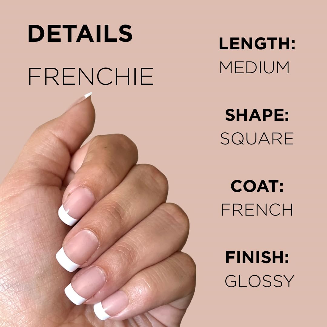 FRENCHIE Press-On Nails by Lavaa Beauty | Medium Square | French Tip on Nude Glossy Base