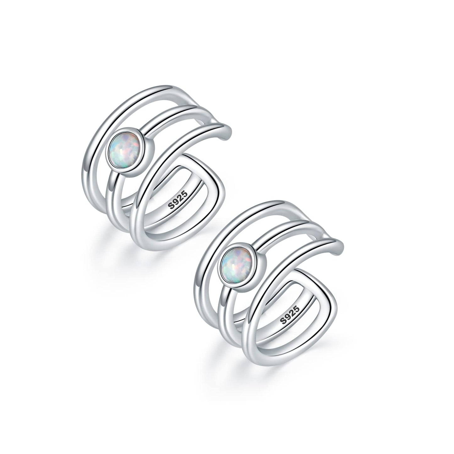 Opal Ear Cuffs 925 Sterling Silver Synthetic Opal Ear Cuffs Set Geometric Wide Non-Piercing Fake Conch Cartilage Ear Cuff Earrings for Women