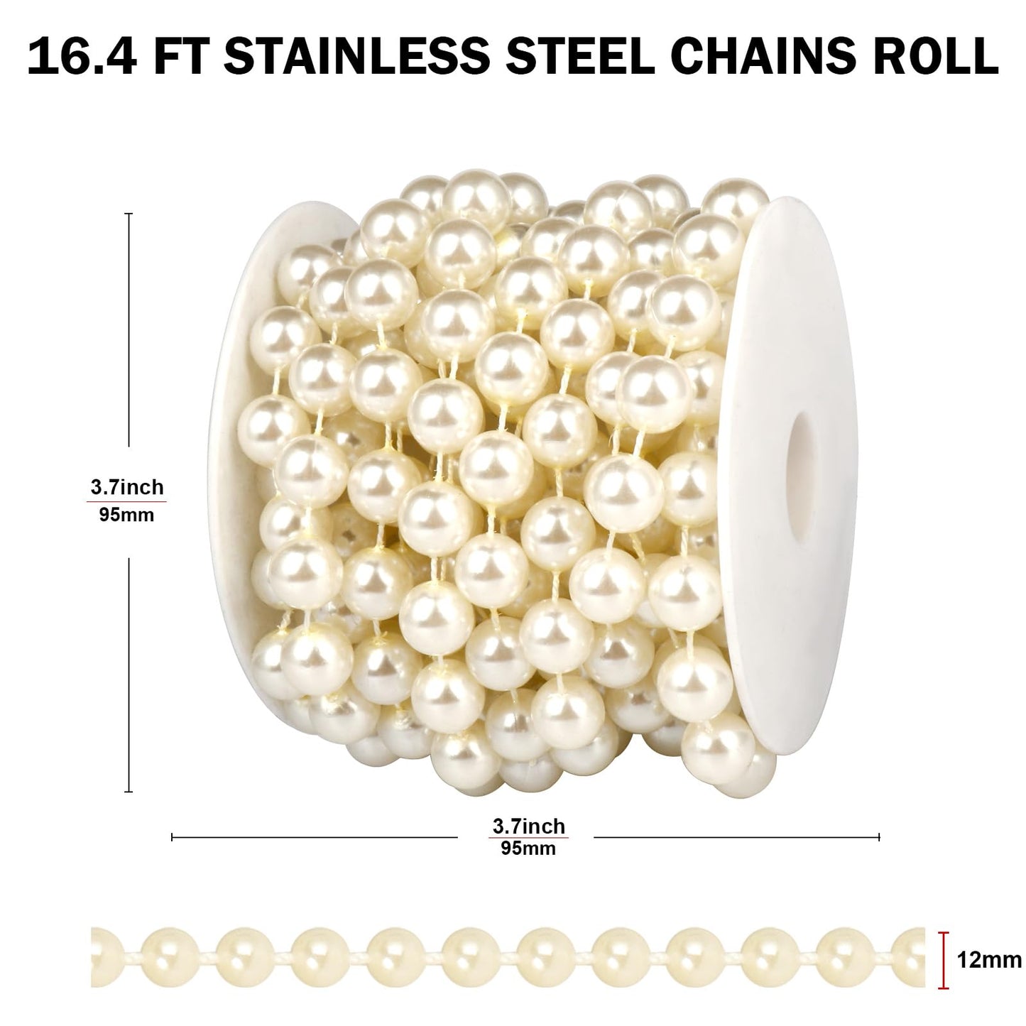 16.4 FT Pearl Beads Garland for Decoration, 12MM Ivory Craft Pearl Beads String Roll Spool for DIY Craft Wedding Party Christmas Tree Decoration