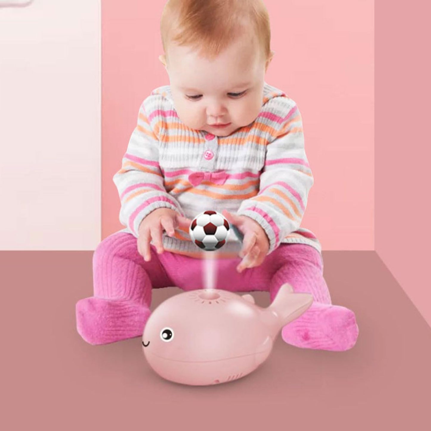 BTSEURY Electric Whale Floating Ball Toy, Cartoon Style USB Charge Bladeless Safe Electric Blowing Floating Ball Toy for Baby (Roseate)