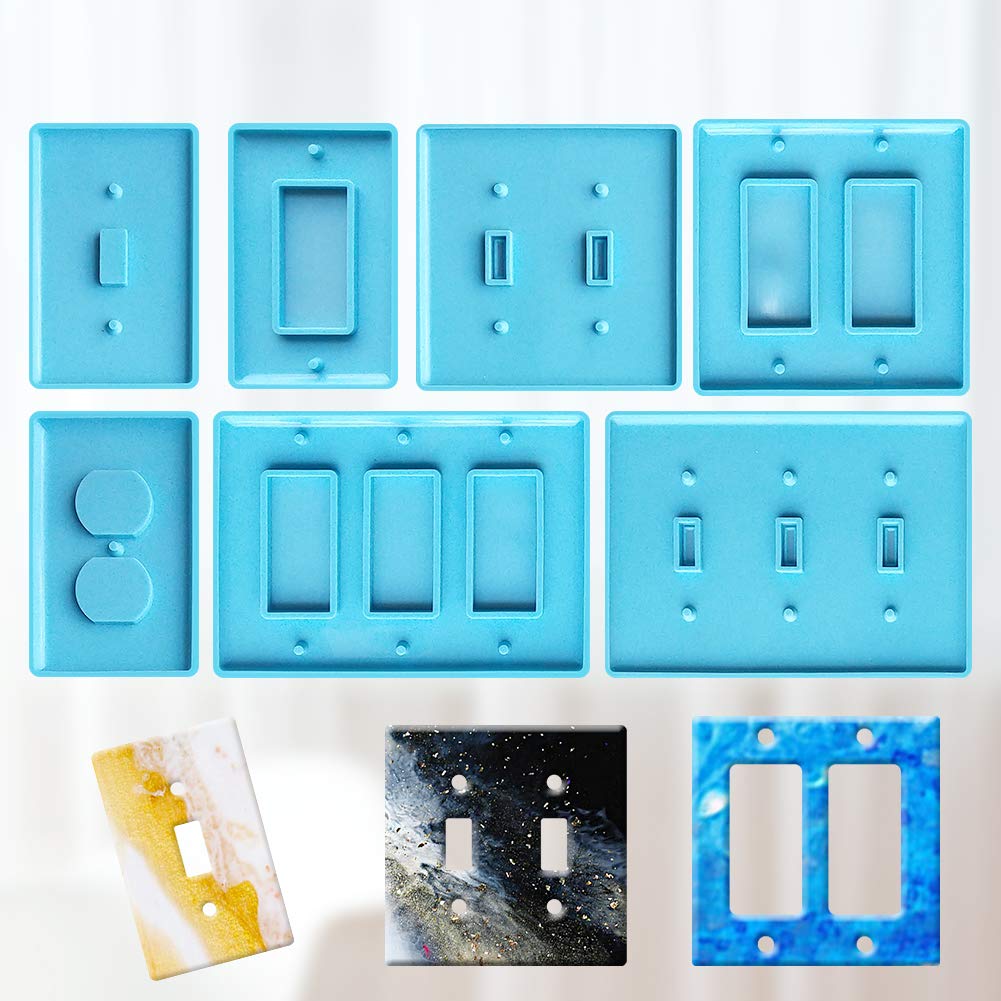 Terriyang 7Pcs Light Switch Cover Resin Molds,Switch Socket Panel Plaster Mold for Epoxy Resin,Switch Plate Silicone Mould Outlet Cover Molds for DIY Crafts Making Home Decor