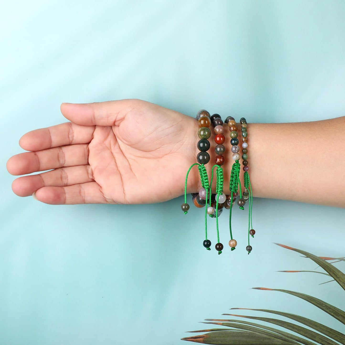 AD Beads 8mm India Agate - Peaceful - Handmade Natural Stone Crystal Bracelet with Adjustable Macrame String - Yoga Healing Power Energy Gifts for Men and Women