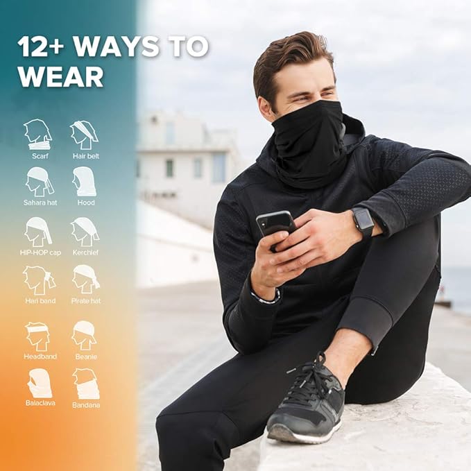 VULKIT 2 Pack Neck Gaiter Face Mask Scarf Reusable Bandanas Tube UV Protection Balaclava Outdoor Sport for Men and Women