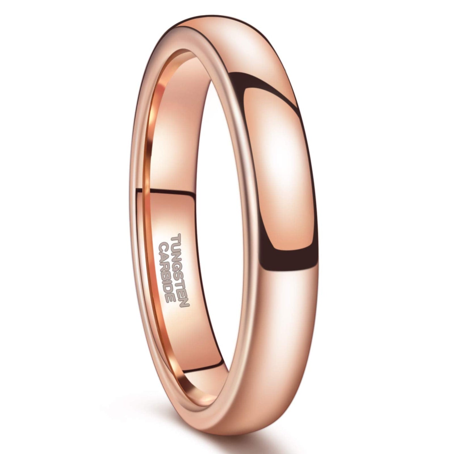 Greenpod 4mm Tungsten Rings for Women High Polished Plain Dome Rose Gold Plated Classic Wedding Band Comfort Fit Size 6