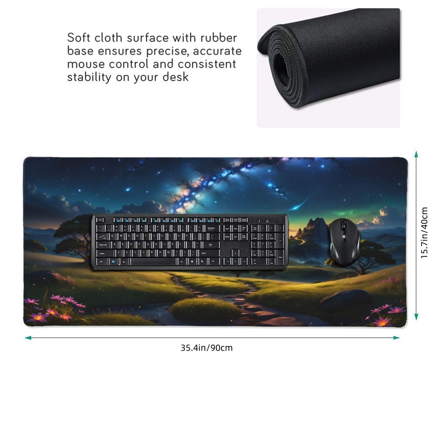 OnengMu XXL Gaming Mouse Pad 35.4x15.7 inch, Landscape Anime Theme Desk Mat,Large Mousepad for Wireless Mouse Office Desk Accessories (Green Meadow)