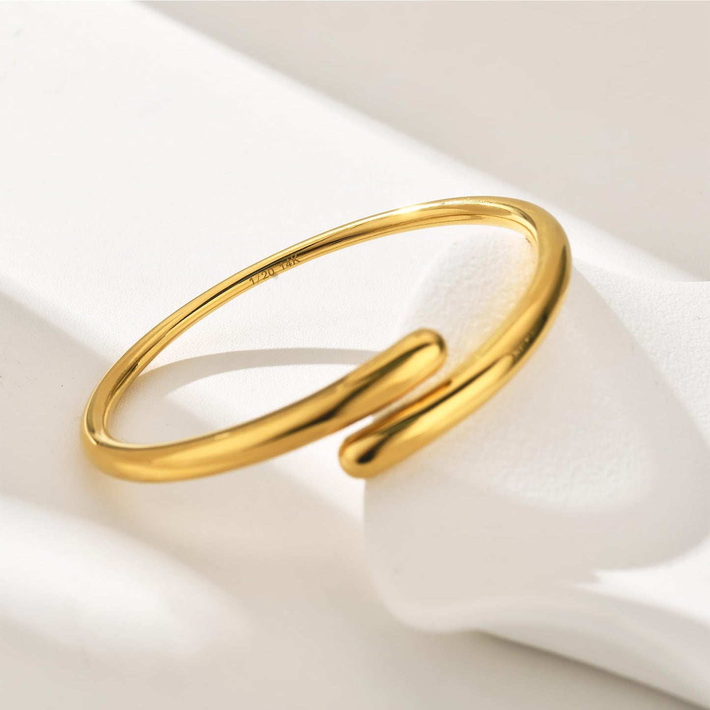 NOKMIT 14K Gold Filled Cuff Bracelets for Women Bypass Teardrop Adjustable Wrap Open Bangle Bracelet Simple Minimalist Statement Stackable Bracelets High Polished Smooth (Gold)
