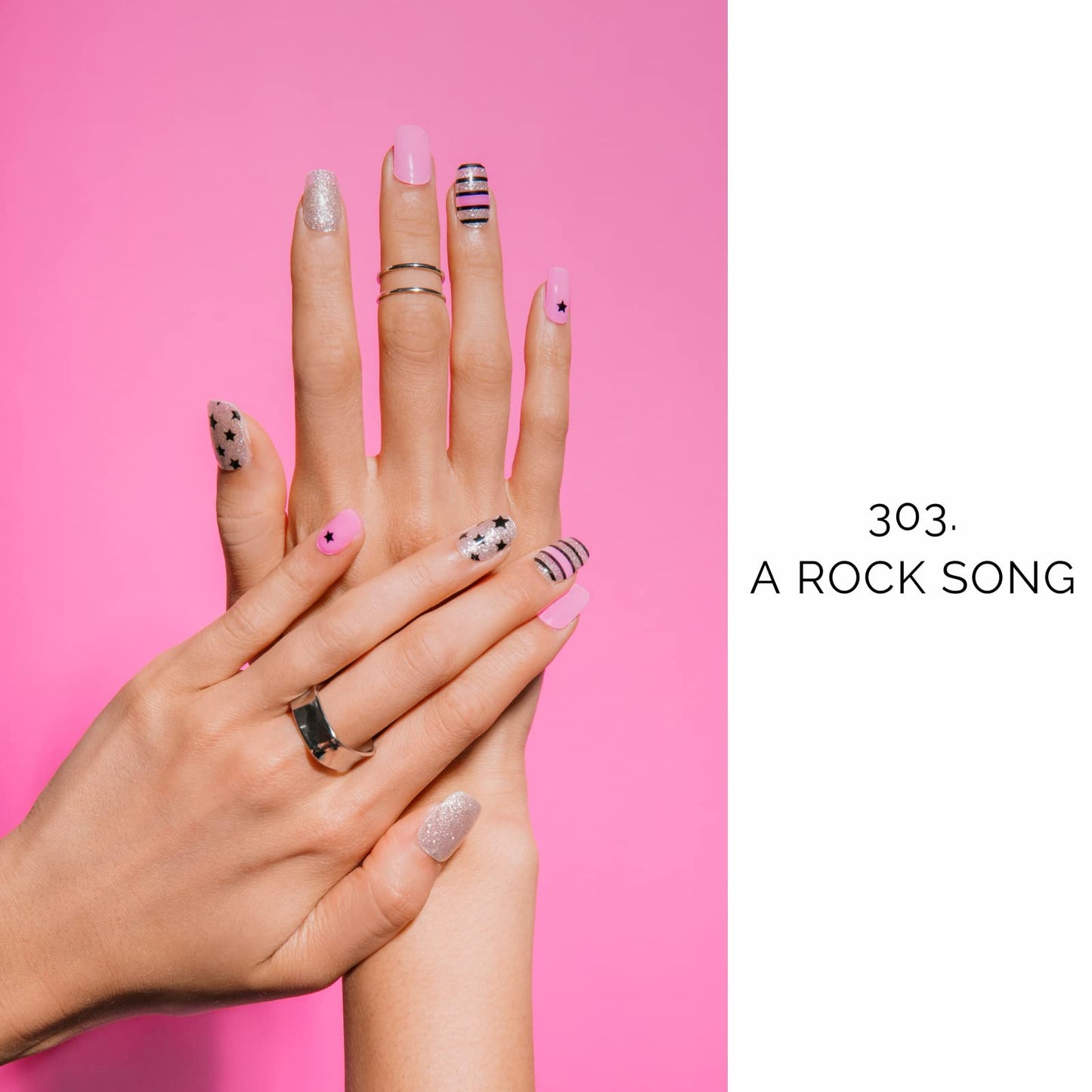 NAILOG Semi Cured Gel Nail Strips (20 Extra Long Polish Stickers/Wraps) │ Glossy & Long Lasting Soft Gel Finishing│A Rock Song