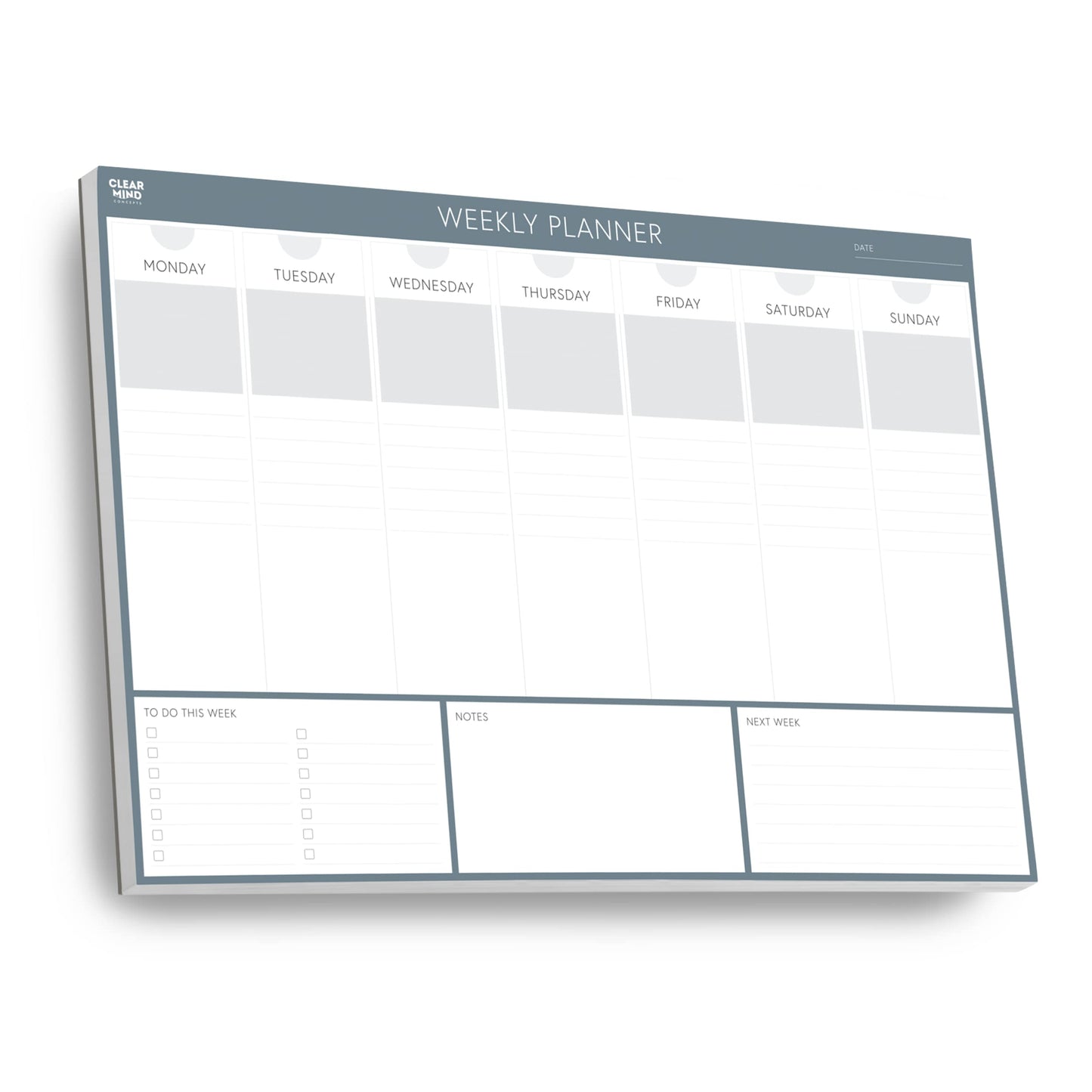 Clear Mind Concepts Weekly Desk Planner - Large 11.3” x 16.5” Tear-Off Pad, 52 Undated Sheets, Thick 120gsm No-Bleed Paper - To-Do List, Notes & Weekly Schedule Organizer