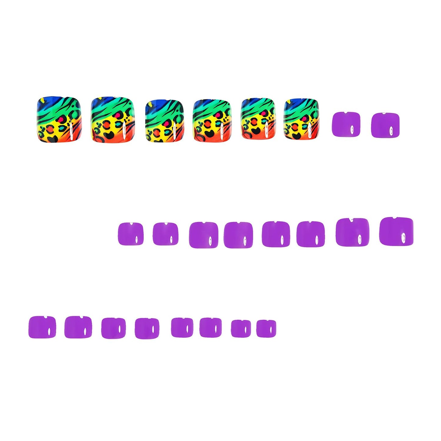 FIEONCIY 24Pcs Press-on Square Acrylic False Nails with Charms, Spring/Summer French Style, Colorful Leopard Pattern, Glue on Toe Nails for Women Girls