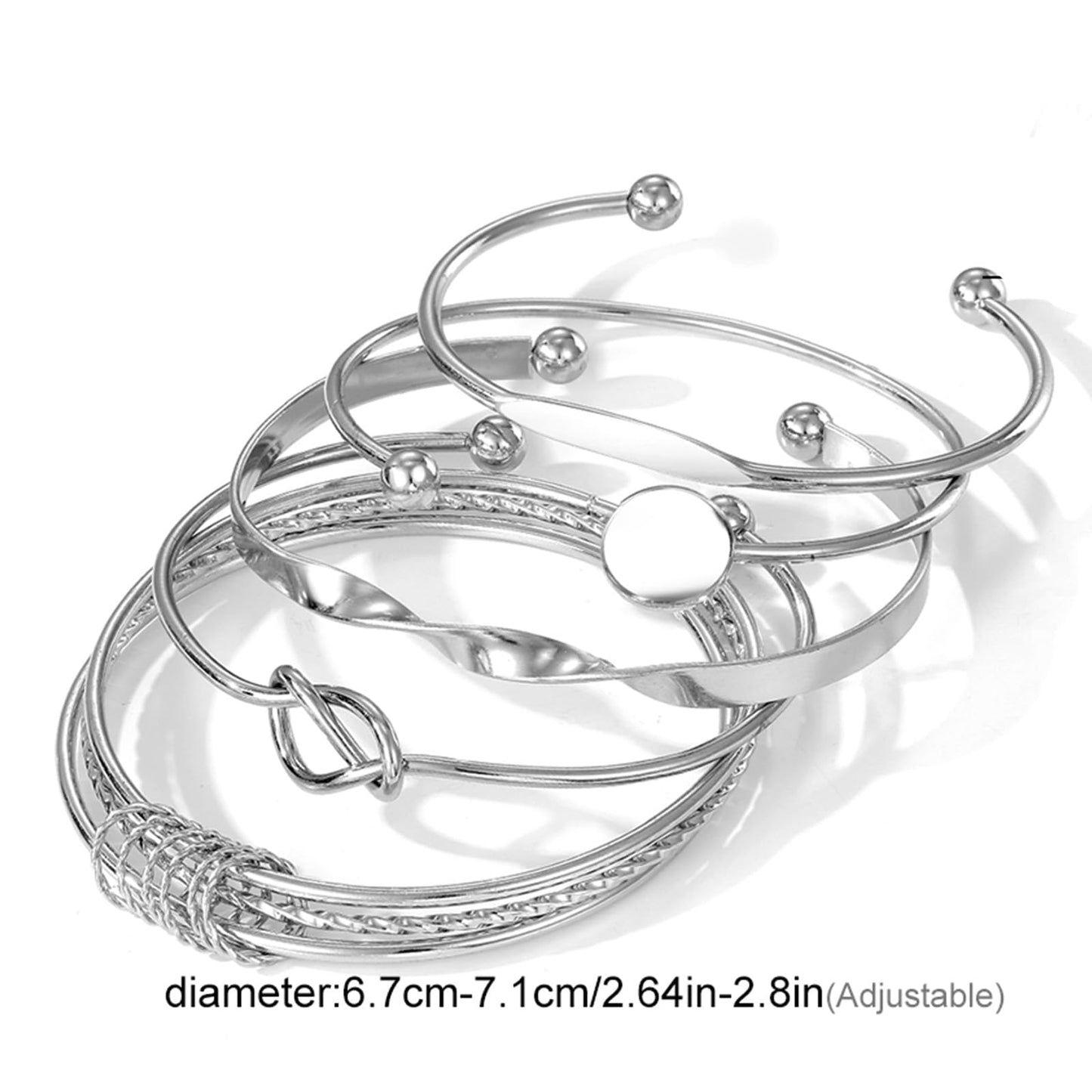 IFKM Silver Bangles Bracelets For Women, Silver Plated Multi Layer Stackable Cuff Bracelet Set, Trendy Elegance Charms Non Tarnish Minimalist Textured Boho Jewelry Gift for Women