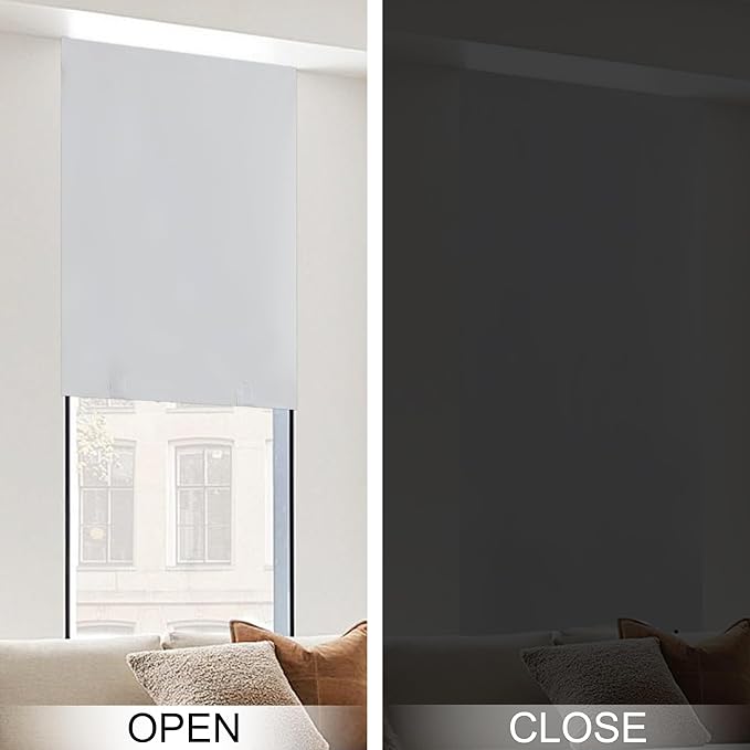 NICETOWN 100% Blackout Door Blinds for Window Covering, No Drill Cordless Roller Shades for Windows, Thermal Insulated French Door Curtain with Tieback, 30 x 72 inch Long, 1 Panel, Greyish White