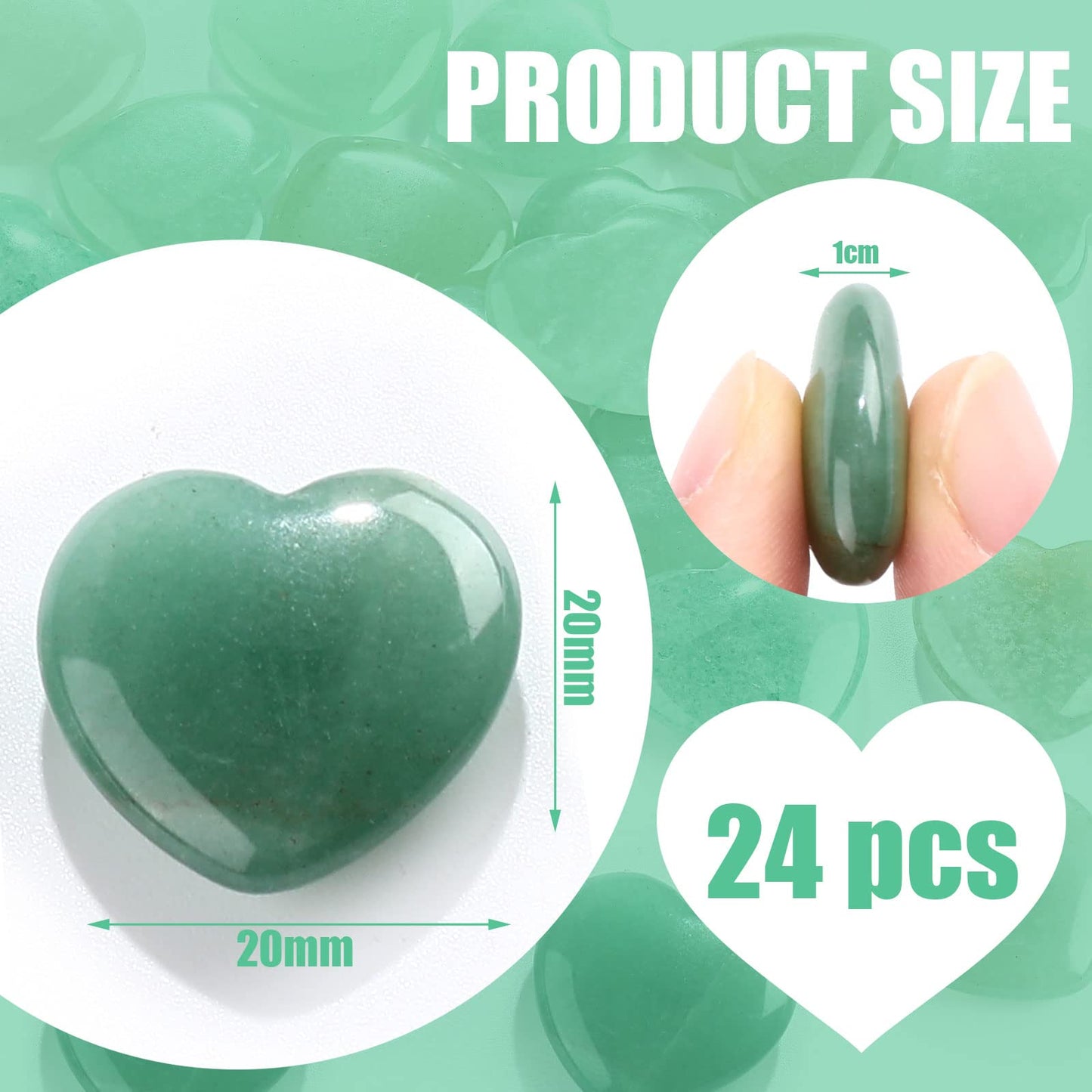 Patelai 24 Pcs Green Aventurine Heart Crystals Green Heart Shaped Worry Stones for Stress Relief, Mental Health Month, Reiki Balancing, Mini Pocket Gemstones Valentines Gift with Black Flannelette Bag