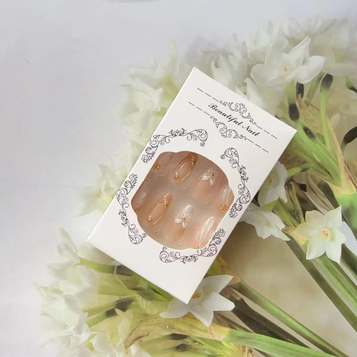 OHWODA Almond Shape Plastic False Nails, 24pcs Set, Glossy Finish, Classic Elegant French Tip, Reusable with Jelly Sticker, Perfect for Parties & Gifts