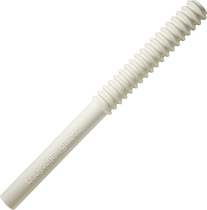 Baby Teething Tubes - Made in The USA Baby Teething Toys - Soft & Durable Infant Toys and Toddler Silicone Teether - 7 Inches, Ivory - Baby Must Haves for Teething Relief - Food Safe & Easy to Clean