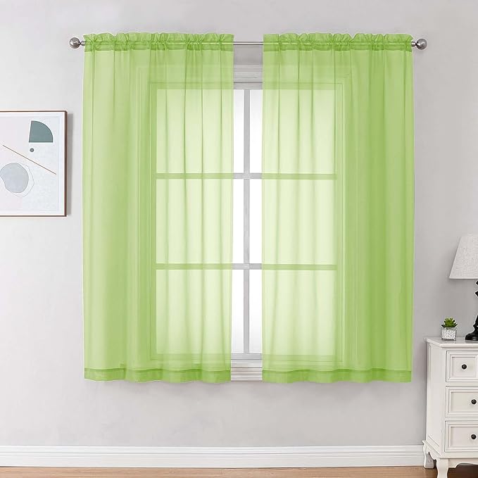 OVZME Sheer Curtains 63 inch Length 2 Panels Set for Bedroom Living Room, Soft Airy Elegant Light Filtering Sheer Curtains, Dual Rod Pocket Window Drapes, Each 42W x 63L Inches, Lime