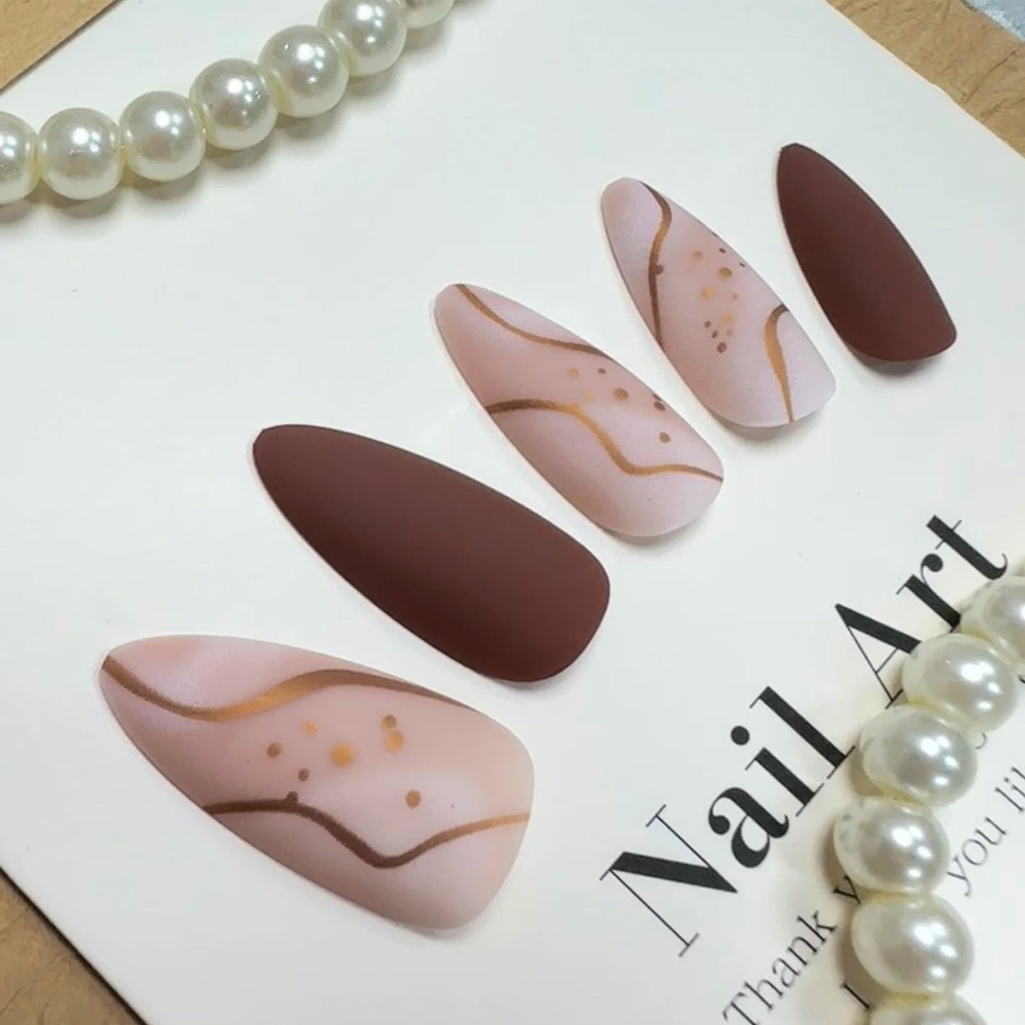 Almond Press on Nails Medium Fake Nails Matt Brown False Nails Press ons Acrylic Glue on Nails Reddish Brown Full Cover Artificial Stick on Nail for Women Nail Decorations 24Pcs