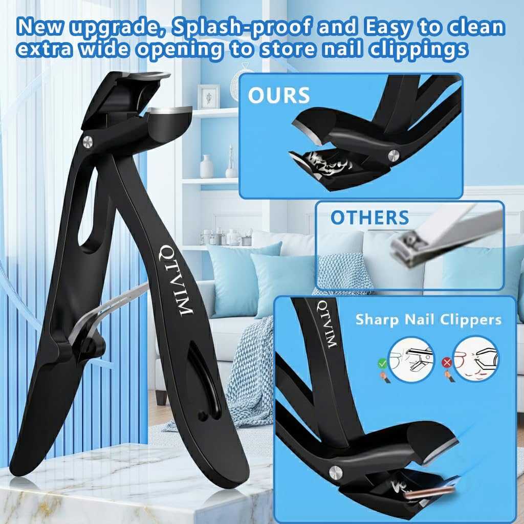 Toenail Clippers for Thick Nails for Men Seniors|3 Pack Ergonomic Long Handle Angled Head Toe Nail Clippers with Catcher|Premium Steel Wide Opening Fingernail Clipper-Heavy Duty Nail Clipper for women