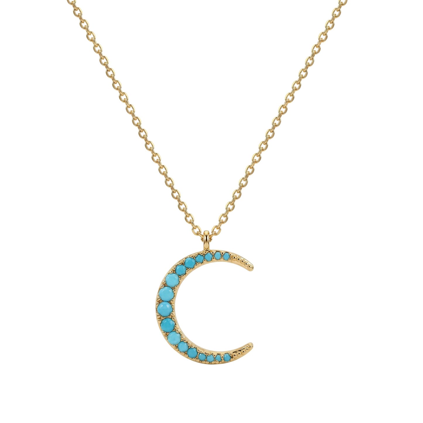 MEVECCO Gold Dainty Crescent Half Moon Necklace 18K Gold Plated Delicate Moon Phase Tiny Turquoise Beaded Necklace