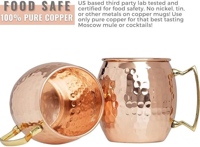 [Gift Set] Moscow Mule Copper Mugs Set of 48 (16oz) w/Straws & Jigger | 100% Pure Copper Cups, Tarnish-Resistant Food Grade Lacquered Finish, Ergonomic Handle (No Rivet) w/Solid Grip