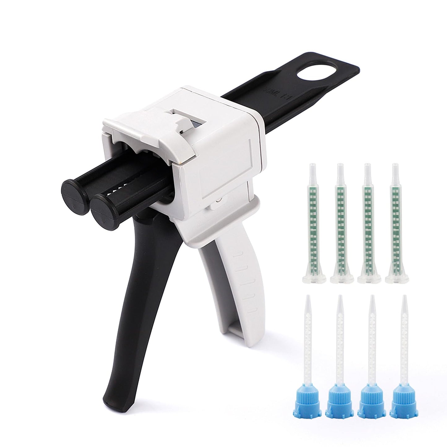 Dispensing gun 50ml two-component glue gun 1:1/2:1 epoxy glue gun epoxy gun, suitable for 1:1double cartridges, with 8pcs mixing nozzle (2:1 Dispensing gun)