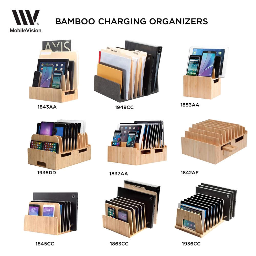 MobileVision Bamboo Charging Station & Multi Device Organizer Slim Version for Smartphones, Tablets, and Laptops