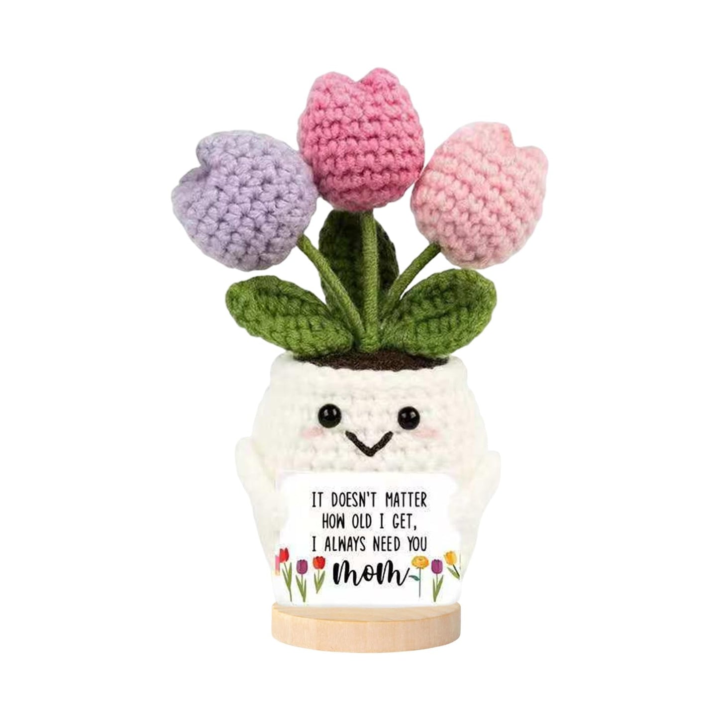 Stadamkup Handmade Crochet Tulip Table Decor, Knitted Artificial Flower Desktop Ornament, Boho Home Desk Decoration, Handcrafted Gift for Mother’s Day Birthday Housewarming