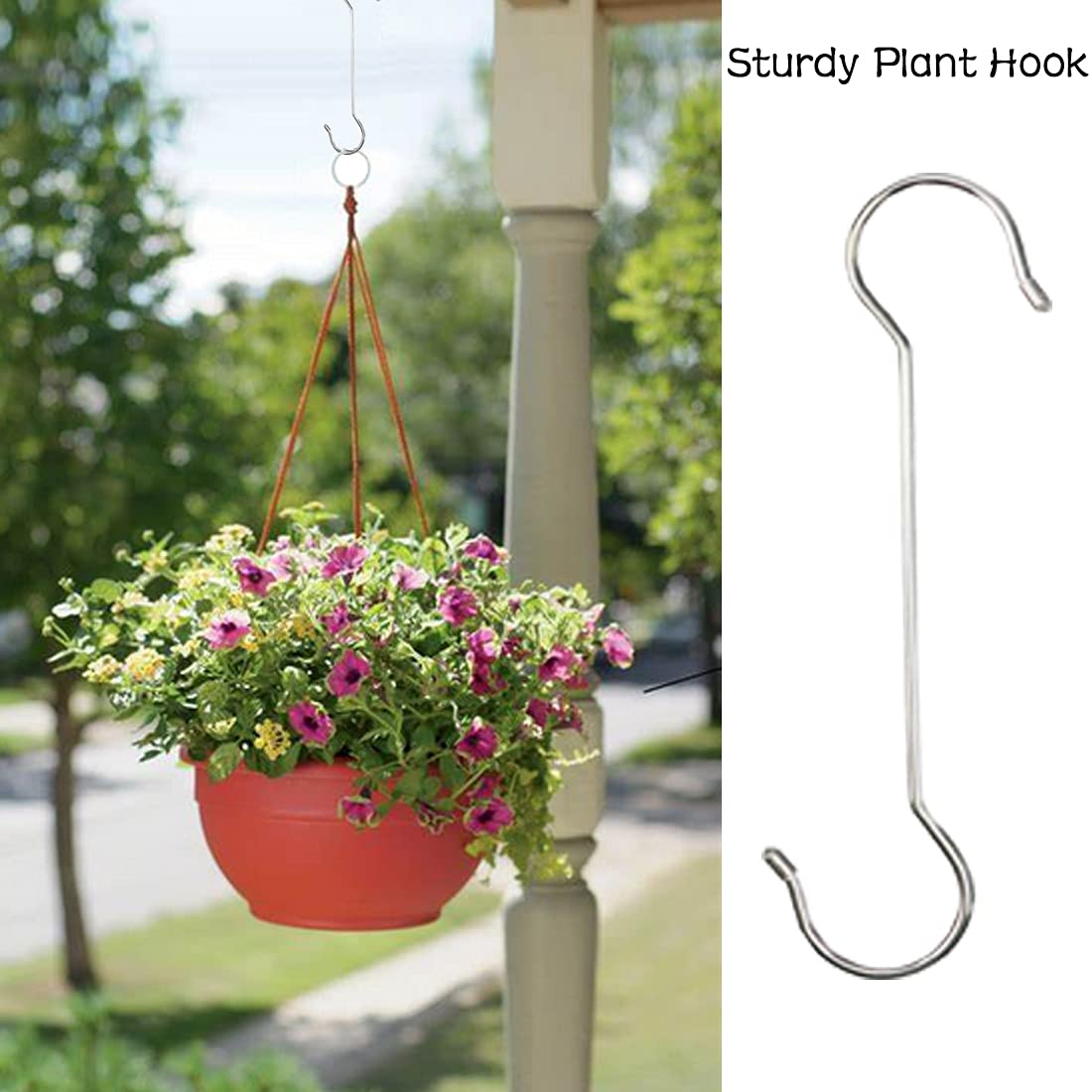 Lchkrep 6 Pack Extra Large Heavy Duty Long Outdoor Plant Hanging S Hooks - for Baskets, Bird Feeders, Wind Chimes, Garden Ornaments,Pergola,Closet,Flower Basket,Indoor Outdoor Uses (12 inch)…